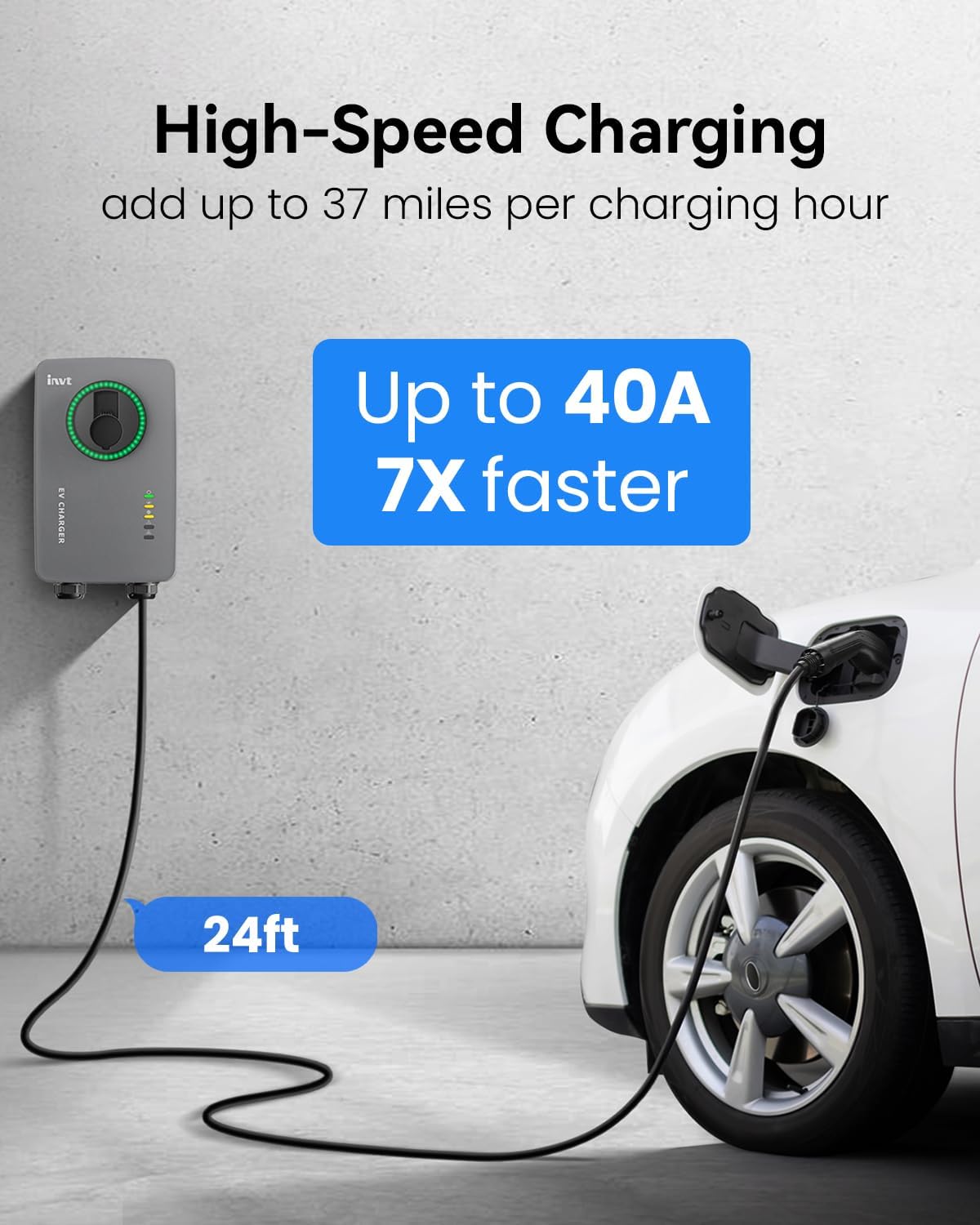 invt Cargador EV de nivel 2 – Cargador EV de 40 amperios nivel 2, cargador MENA 14-50 J1772, compatible con WiFi Ethernet, cargador de coche eléctrico para interiores y exteriores, nivel 2, estaciones