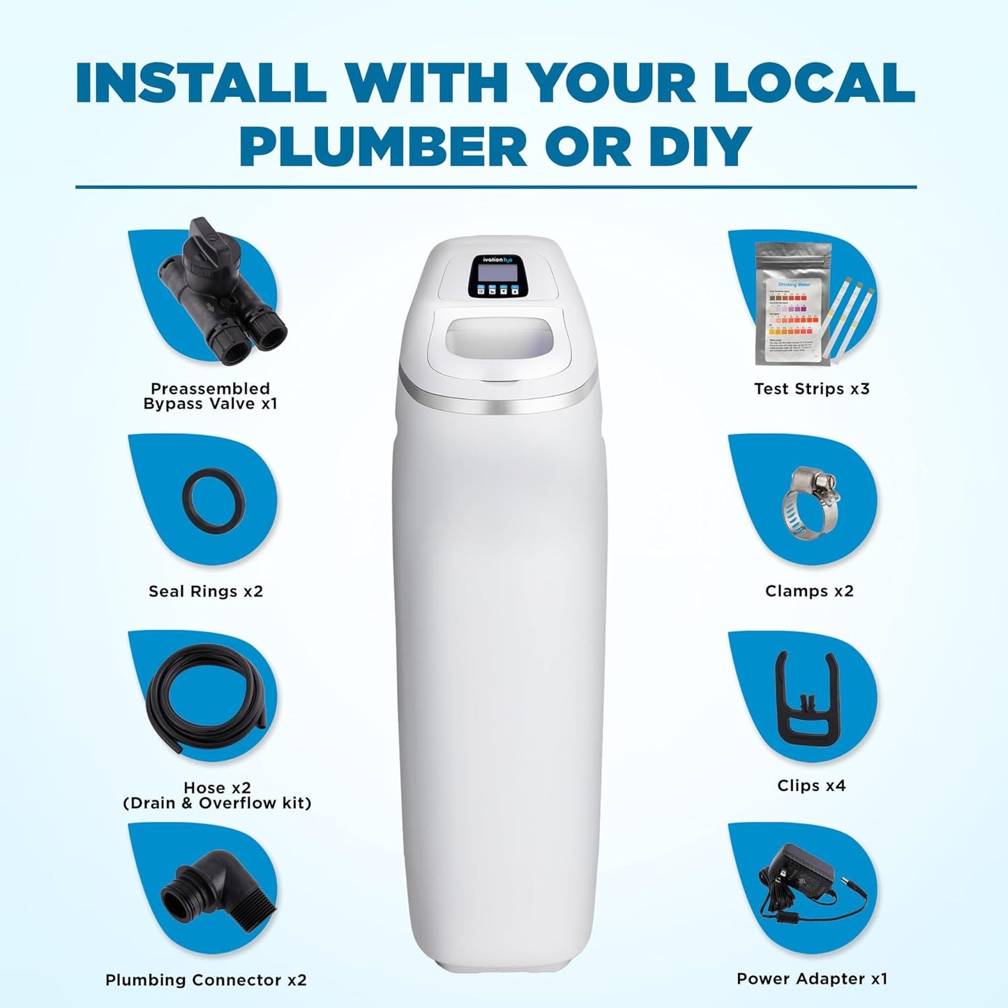Ivation H2O IVAWS40K200RL - Sistema de suavizante de agua de 40.000 granos, suavizador de agua, con discos de cerámica patentados, regeneración automática de agua blanda para toda la casa, reduce el magnesio