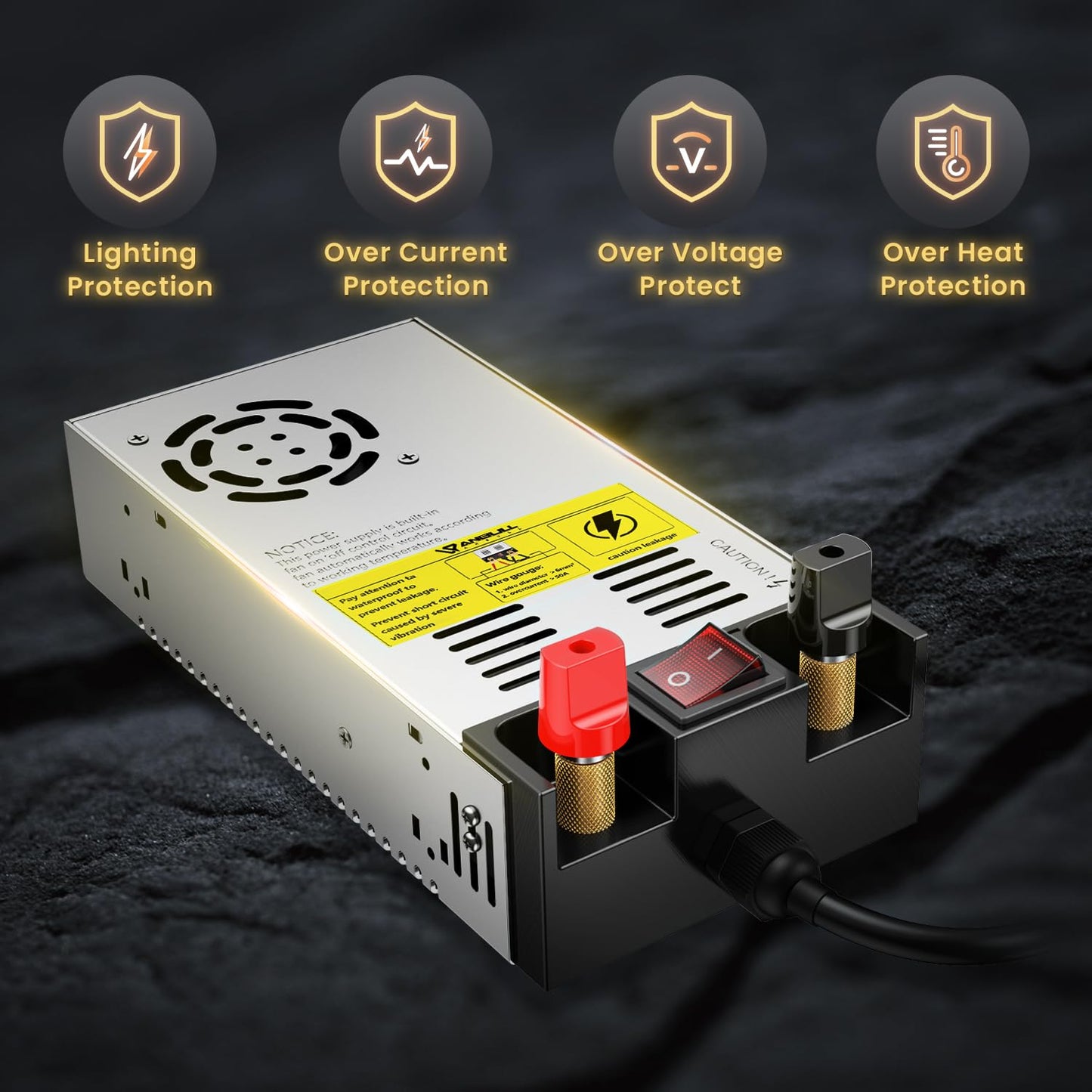 Anbull Convertidor de 110 V a 12 V, con interruptor de encendido/apagado, SMPS 110V AC a 12V DC adaptador convertidor transformador, fuente de alimentación máxima de 50 A 600 W 12 V