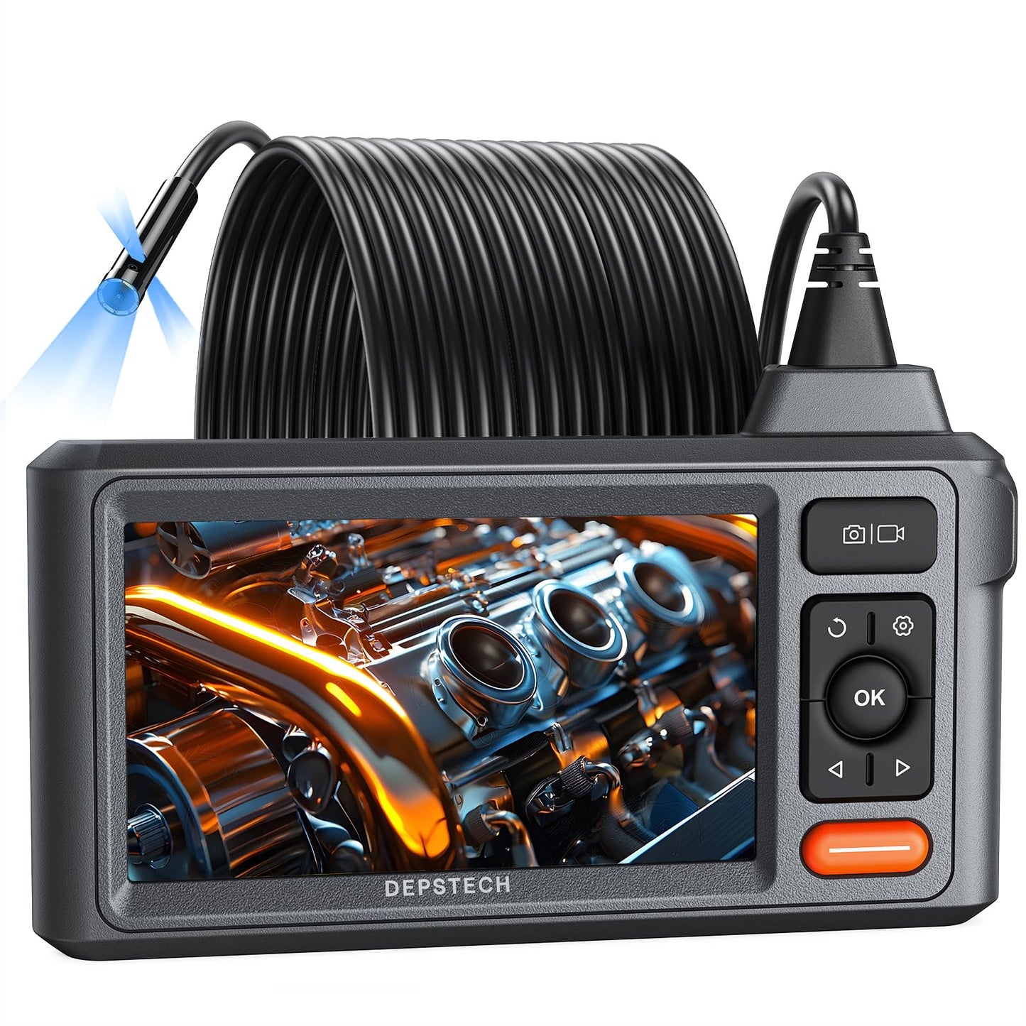 DEPSTECH Cámara de Alcantarillado de 15.2 metros, Boroscopio HD Triple Lente 1080P, Endoscopio con Pantalla IPS de 5 Pulgadas y Luz, Cámara de Inspección de Tuberías de Drenaje de Plomería Resistente DS620TL15M