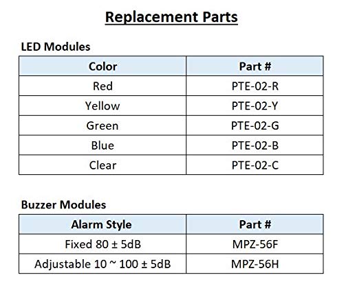 ATEPR-10-RYGB-Z, Andon Light, caja de control de botón a distancia, con cable de 10 pies, poste de 9.45 pulgadas con soporte L, intermitente rojo y zumbador, amarillo/verde/azul constante, zumbador ajustable de 10-100 dB, 110 V