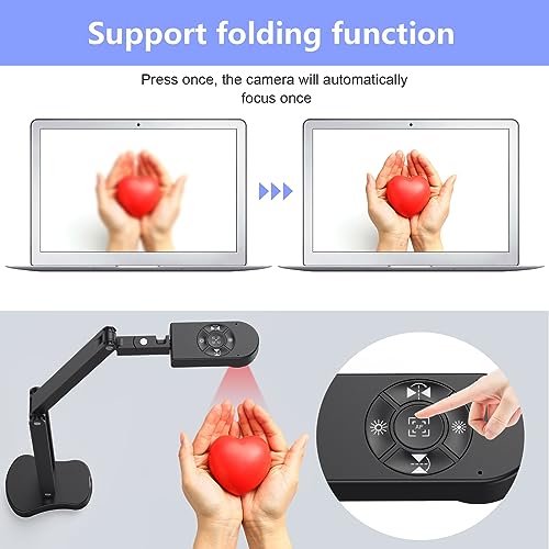 THUSTAR Cámara de documentos y cámara web de 8 MP 4K con micrófonos duales, visor USB tamaño A3, luces LED de 3 niveles, función de inversión de imagen, plegable, para demostración en vivo, educación