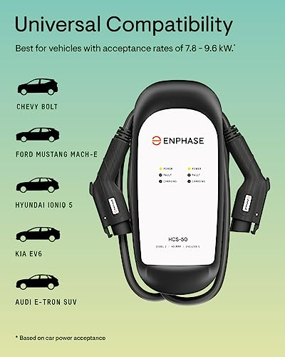 Cargador dual EV de 40 amperios, Enphase HCS-D50, 240v, 9.6kW de potencia, certificado de seguridad, conectores J1772, cableados, cables de 25 pies, anteriormente ClipperCreek