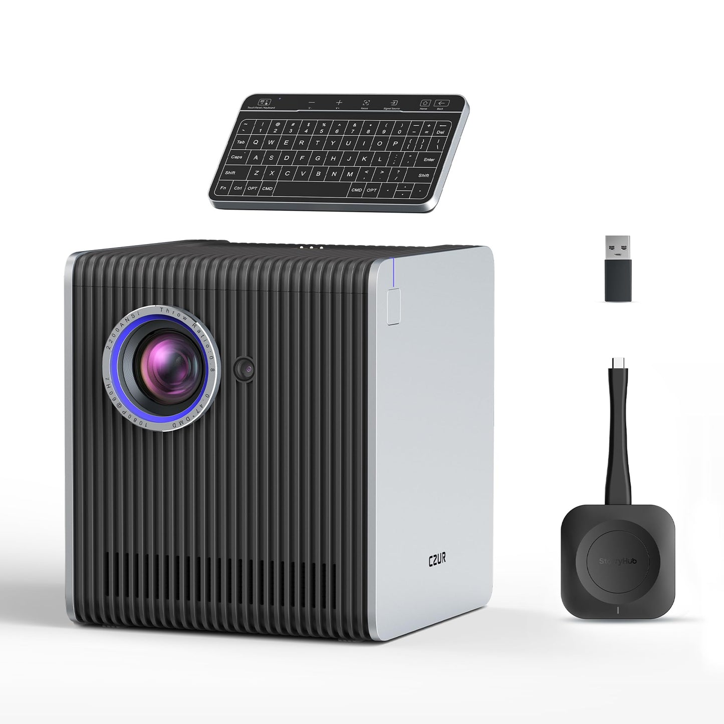 Sistema de videoconferencia StarryHub edición 2024, proyector de sala de conferencias de 2200 lúmenes ANSI + cámara de sala de conferencias HD 1080P con marco automático + 6 micrófonos impulsados por