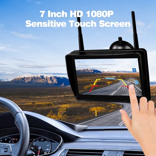 Cámara de respaldo inalámbrica de 7 pulgadas 1080P DVR cámara de visión trasera compatible con enchufe precableado Furrion, monitor de pantalla táctil y cámara de visión nocturna impermeable
