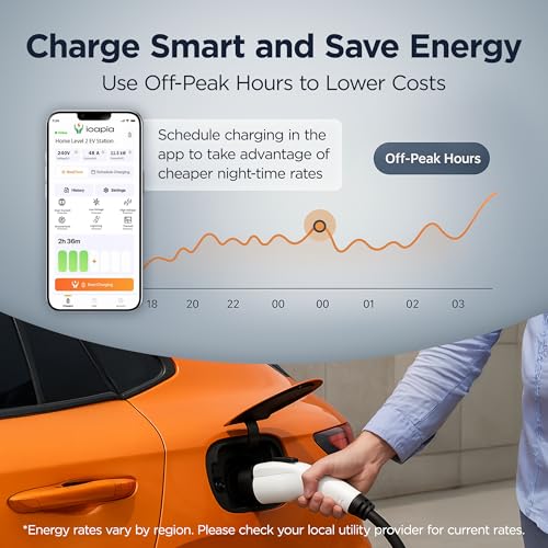 Sapphire - Cargador EV de nivel 2 de 40 a 48 amperios, enchufe NEMA 14-50 o cable duro, cable SAE J1772 de 25 pies, adaptador Tesla, estación de carga inteligente para automóvil eléctrico ICACH50-S