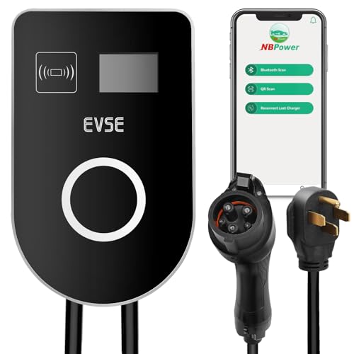 Cargador EV de nivel 2 48Amp 240V, cable de 25 pies, EVSE con conector J1772, enchufe NEMA 14-50, WiFi habilitado, pantalla inteligente, cargador de coche eléctrico con tarjeta RFID Fexhull