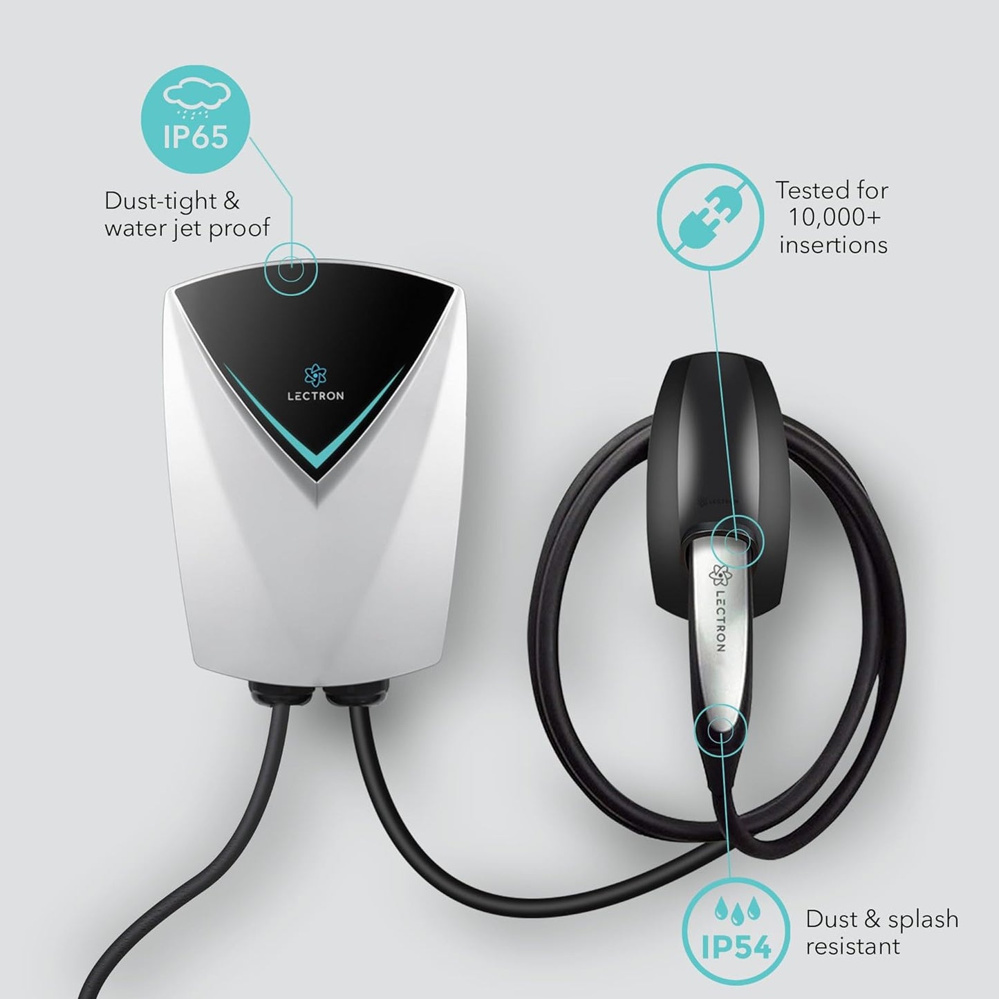 Lectron Estación de carga de vehículos eléctricos de 48 amperios, potente cargador EV de nivel 2 (240 V) con enchufe NEMA 14-50/cableado, V-Box Pro compatible con todos los vehículos eléctricos J1772