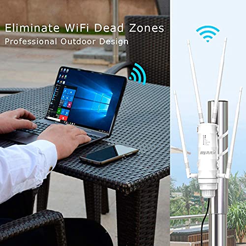 AC1200 Extensor de malla WiFi de largo alcance para exteriores con puerto Ethernet y 4 antenas, MyMAX WN572HP3 de doble banda 1200Mbps punto de acceso exterior resistente a la intemperie, repetidor
