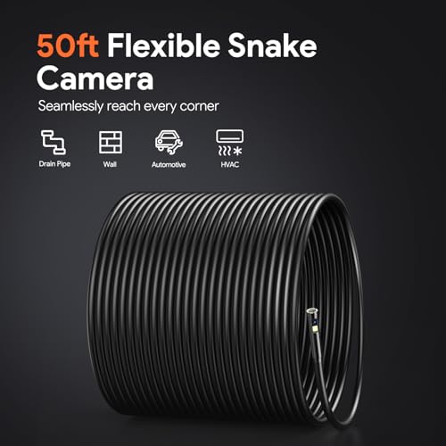 DEPSTECH Cámara de Alcantarillado de 15.2 metros, Boroscopio HD Triple Lente 1080P, Endoscopio con Pantalla IPS de 5 Pulgadas y Luz, Cámara de Inspección de Tuberías de Drenaje de Plomería Resistente DS620TL15M