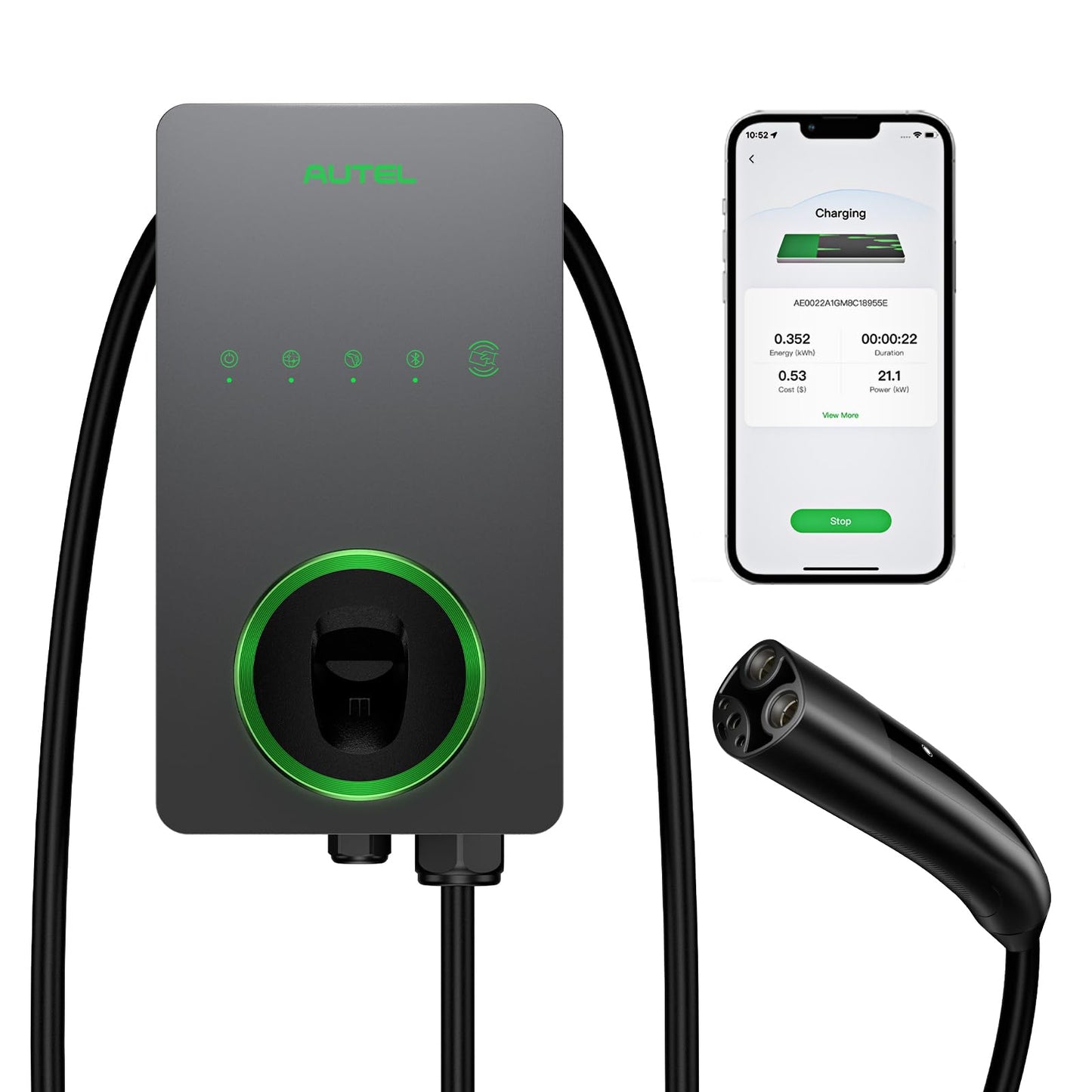Autel NACS - Cargador inteligente para vehículos eléctricos de nivel 2 para el hogar, hasta 50 amperios, estación de carga eléctrica eléctrica de 240 V cableada, estación de carga de automóvil AC LW-106001424