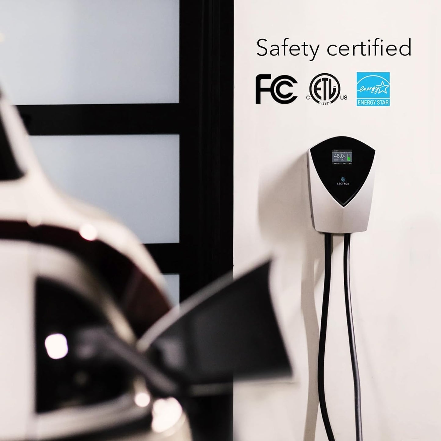 Lectron V-Box - Estación de carga para vehículos eléctricos de 48 amperios, potente cargador de nivel 2 (240 V) con enchufe NEMA 14-50/cableado, certificado Energy Star y ETL para vehículos eléctricos