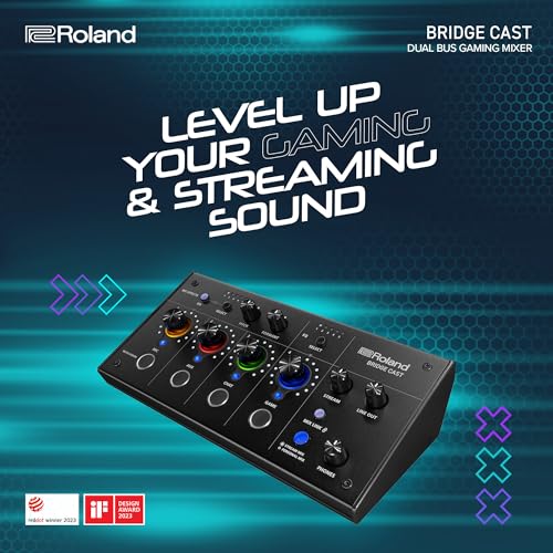 Roland BRIDGE CAST - Mezclador de juegos de doble bus en blanco hielo, interfaz de transmisión de audio profesional y mezclador para jugadores en línea, hardware de 32 bits DSP, conectividad USB-C
