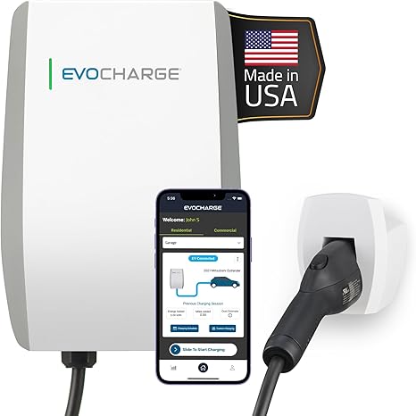 EVOCHARGE Home 50 Level 2 EV Charger J1772, 240V Hardwired, estación de carga inteligente para vehículos eléctricos de 50 amperios, cable de 25 pies, listado UL, EVC50012001