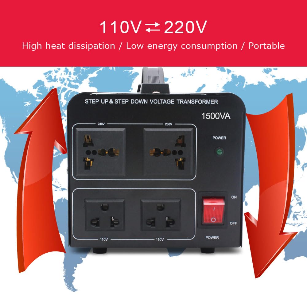 1500W Transformador convertidor de Voltaje (220V a 110V, 110V a 220V) 1500 W convertidor de Subida/Bajada 110/120 voltios - 220/240 voltios
