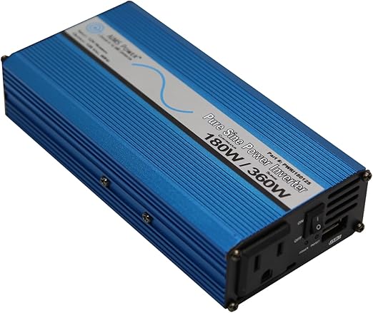 AIMS 180 W, pico de 360 W, inversor de corriente de CC a CA sinusoidal puro, puerto USB, cables incluidos, no UL PWRI18012S