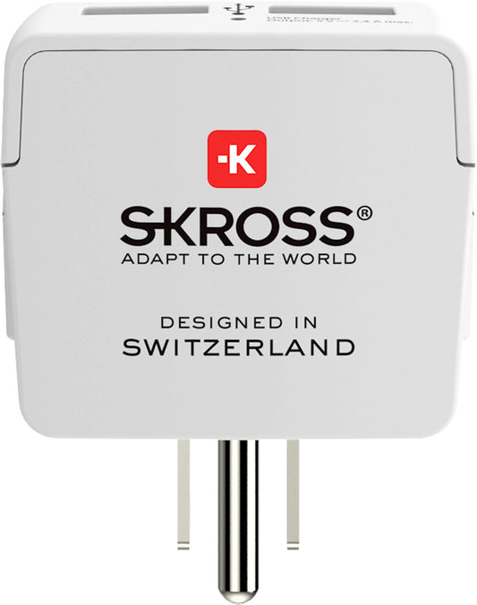 SKROSS - 1.500281 Europa a EE. UU. - Adaptador de Viaje Europa a EE. UU., 2 USB 5V/2.4A - Voltaje y alimentación 100V - 1500 W/250 V - 3750 W - Protección contra Golpes eléctricos