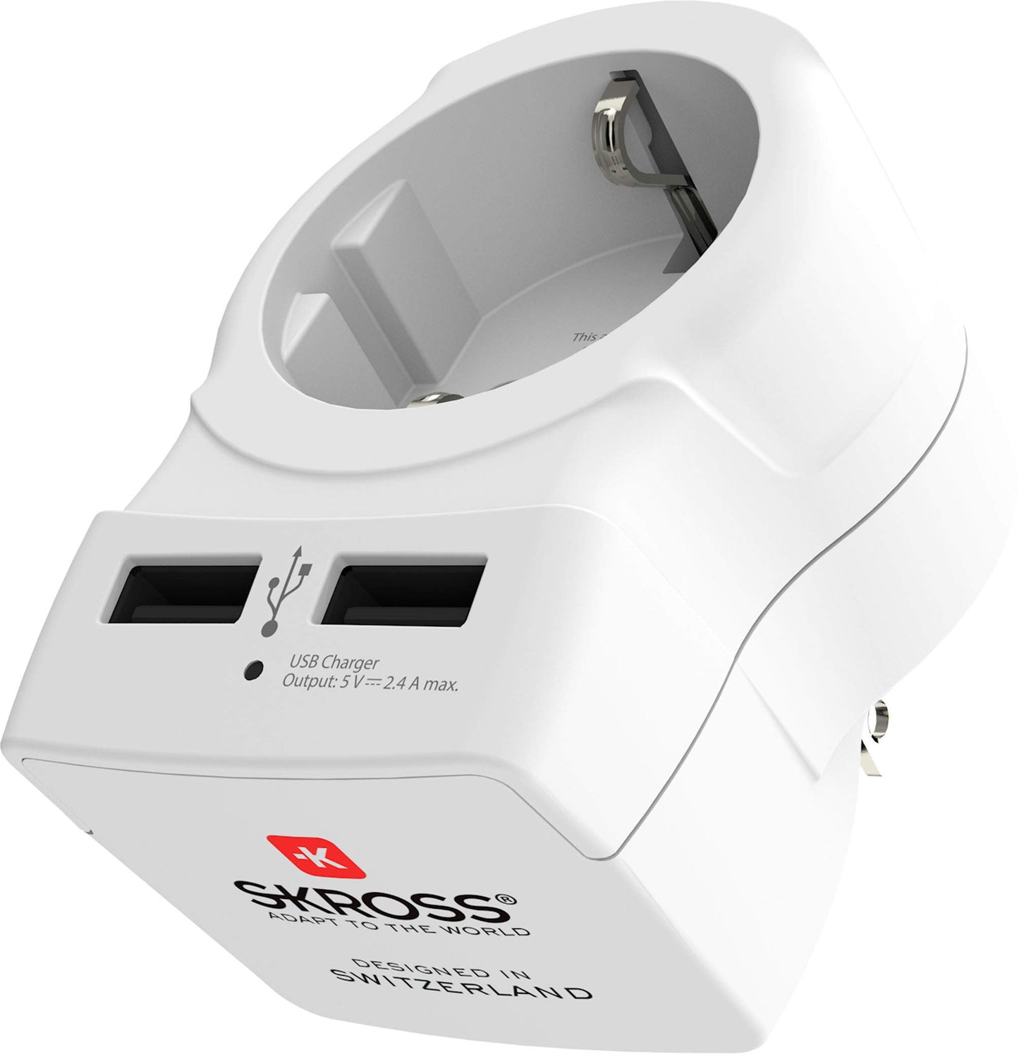 SKROSS - 1.500281 Europa a EE. UU. - Adaptador de Viaje Europa a EE. UU., 2 USB 5V/2.4A - Voltaje y alimentación 100V - 1500 W/250 V - 3750 W - Protección contra Golpes eléctricos