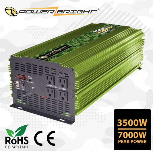 Power Bright Inversor de energía de 3500 vatios y 24 V, cuatro tomacorrientes de CA de 110 V, onda sinusoidal modificada, fuente de alimentación de respaldo automotriz perfecta para emergencias, huracanes, tormentas o interrupciones - ML3500-24