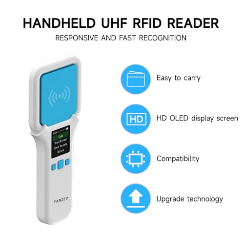 YANZEO SR300 Lector RFID UHF 860Mhz-960Mhz Escáner RFID inalámbrico Bluetooth Lector RFID de mano, lector de etiquetas UHF para ropa, zapatos, joyería e inventario de almacén