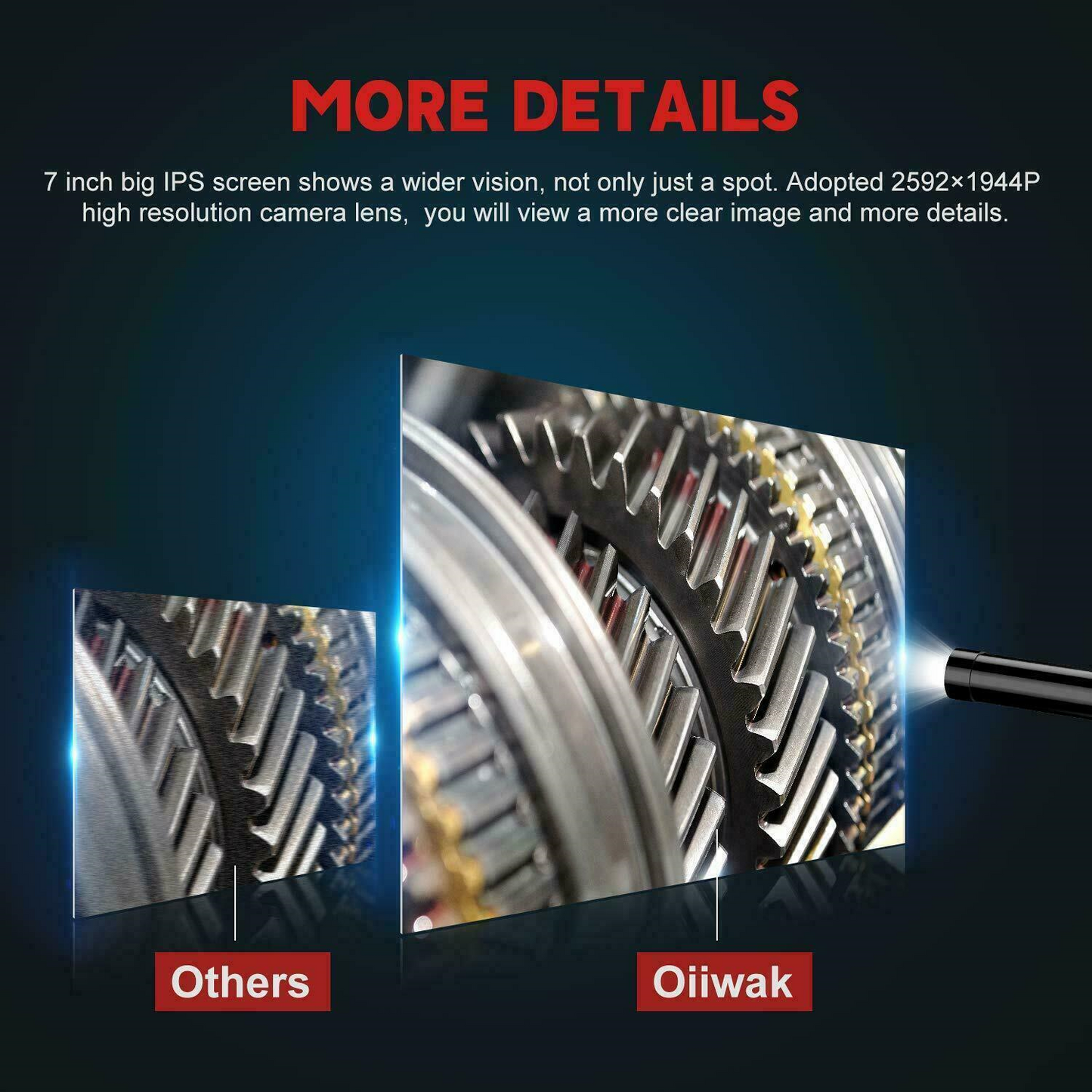 Oiiwak 7" HD 5.0MP Endoscope Camera 8.2mm 1080P Inspection Industrial Borescope 10m
