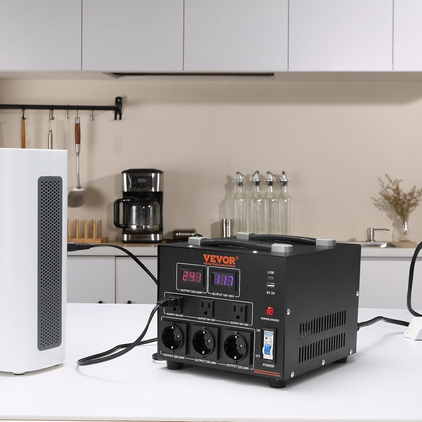 Transformador convertidor de voltaje VEVOR, 5000W, transformador elevado/descendente de alta resistencia, convierte de 110 voltios a 220 voltios y de 220 voltios a 110 voltios