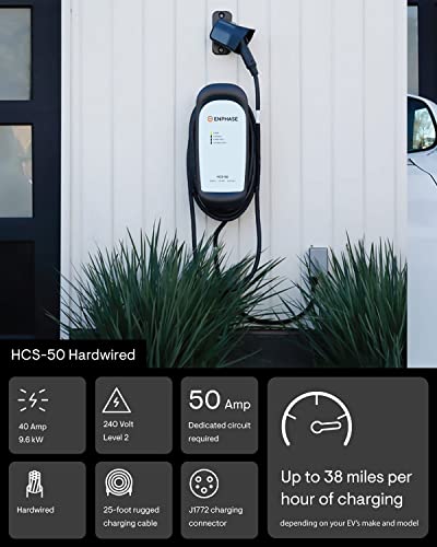 Enphase– Estación de carga EV, HCS-50, EVSE, 240 V, 40 A, nivel 2, con cable de carga de 25 pies, 0918-00-004 hecho en Estados Unidos