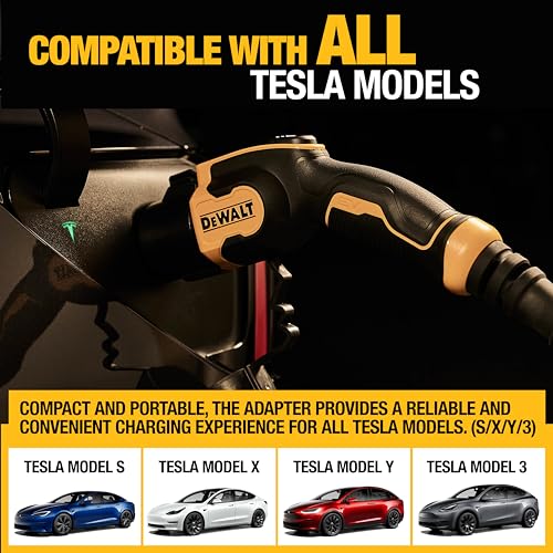 DEWALT Adaptador de carga SAE J1772 a Tesla EV, compatible con todos los vehículos eléctricos Tesla, conector de alta potencia 60A/250V, fácil de conectar, no requiere herramientas