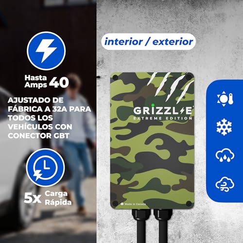 Grizzl-E GBT Classic Cargador de vehículo eléctrico Nivel 2 hasta 40A-10 kW/h, estación de Carga para Interiores/Exteriores con certificación UL-NOMmx, Enchufe NEMA 14-50, Cable Premium de 7.3 Metros
