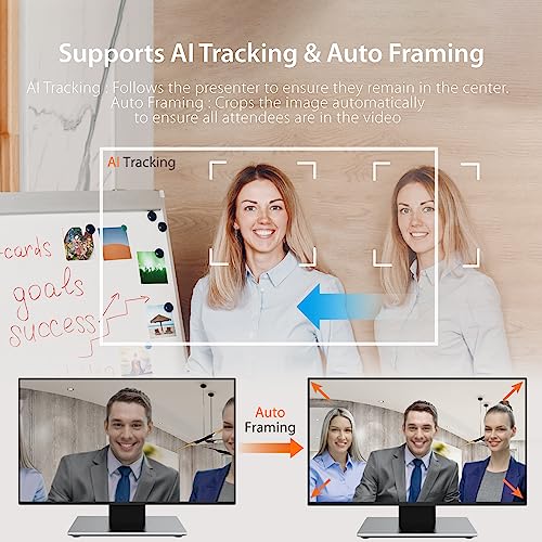 j5create Cámara de sala de conferencias con tecnología de IA 360 con altavoz, seguimiento inteligente, marco automático, incluye un control remoto (JVU368)