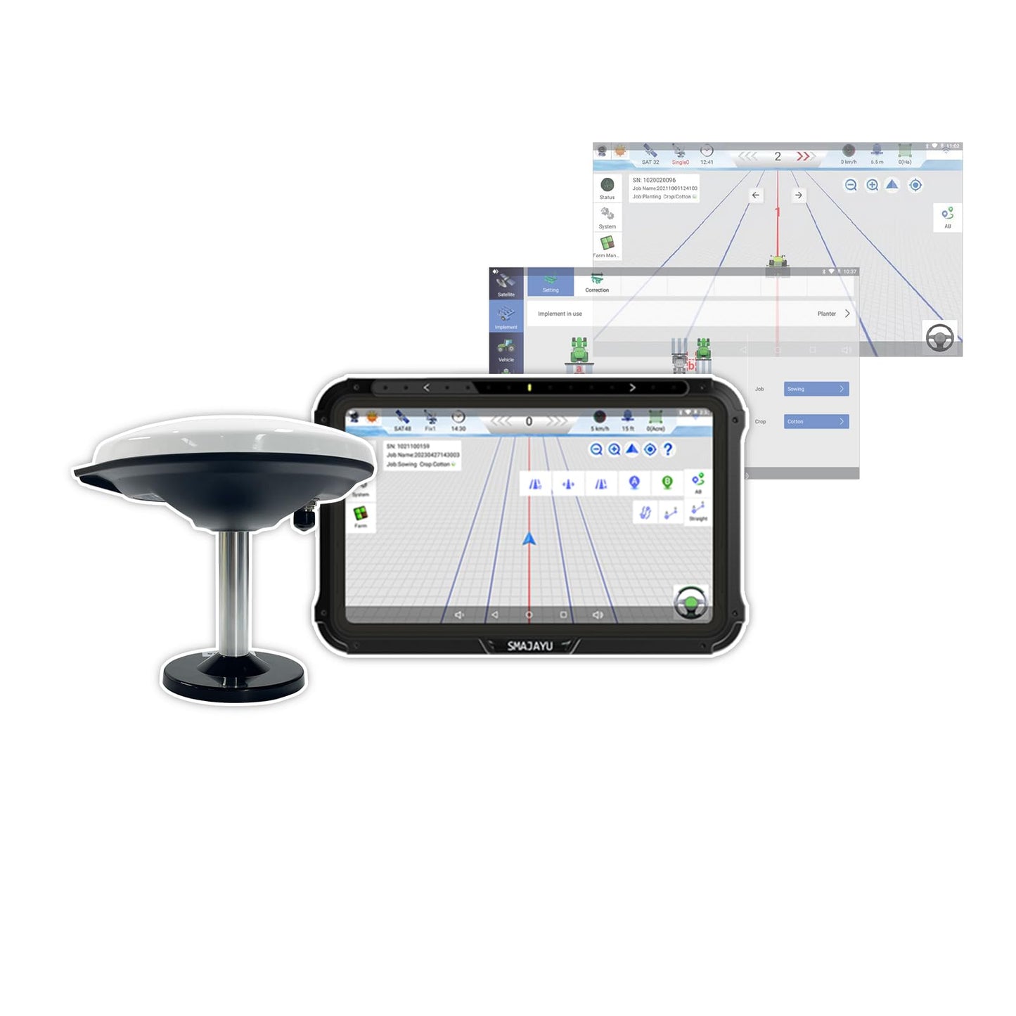 JY100 V1 Tractor Sistema de guía GPS 11.8 in Precisión Alta Precisión Agricultura GPS Fuerte Anti-Interferencia GNSS Antena, Funciona Sin Internet Adecuado para Varios Tractores