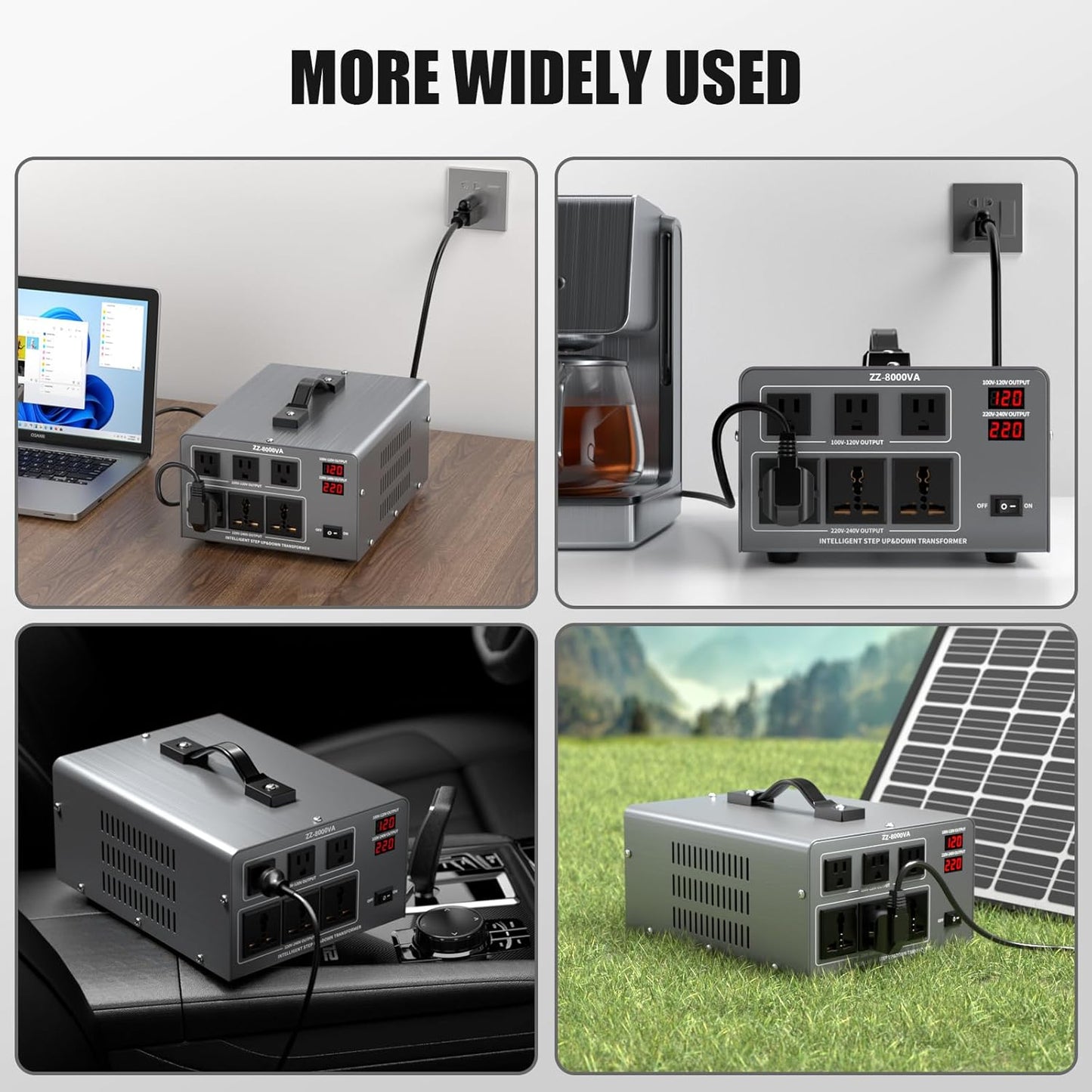 Convertidor automático de voltaje de 6000 W, convertidor de potencia elevado/descendente de alta resistencia, 110/120/220/240 V con 3 salidas estadounidenses, 3 salidas universales, visualización LED,