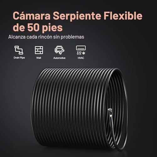 DEPSTECH DS650DL15M Cámara de Alcantarillado de 15.2 metros, Boroscopio HD Triple Lente 1080P, Endoscopio con Pantalla IPS de 5 Pulgadas y Luz, Cámara de Inspección de Tuberías de Drenaje de Plomería Resistente