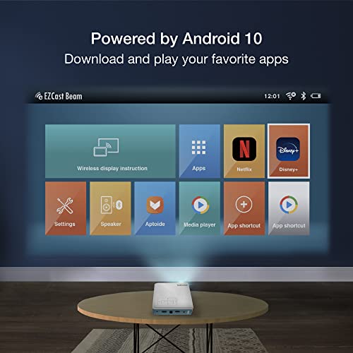 Proyector portátil para exteriores 2024, proyector Android recargable EZCast J4a, batería y altavoz integrados, proyector de campamento compatible con 1080P, compatible con HDMI, USB, iPhone, Android,