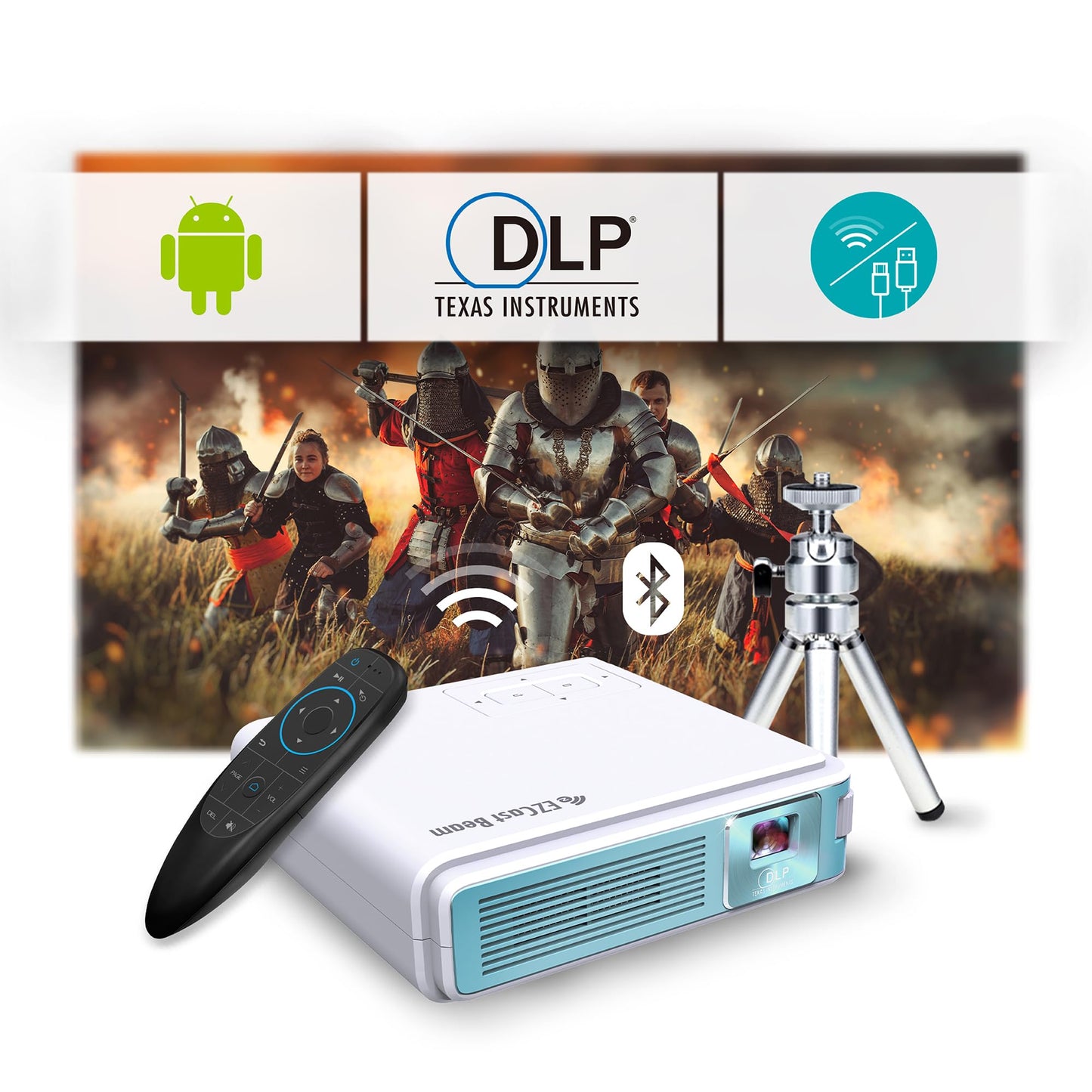 Proyector portátil para exteriores 2024, proyector Android recargable EZCast J4a, batería y altavoz integrados, proyector de campamento compatible con 1080P, compatible con HDMI, USB, iPhone, Android,