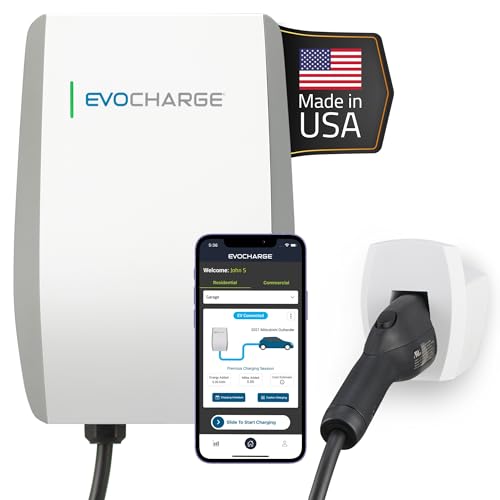 Cargador para vehículos eléctricos de nivel 2 de hasta 50 amperios, WiFi inteligente y Bluetooth habilitado, cable de 25 pies, cableado de 240 V, certificación UL, EVC50012001
