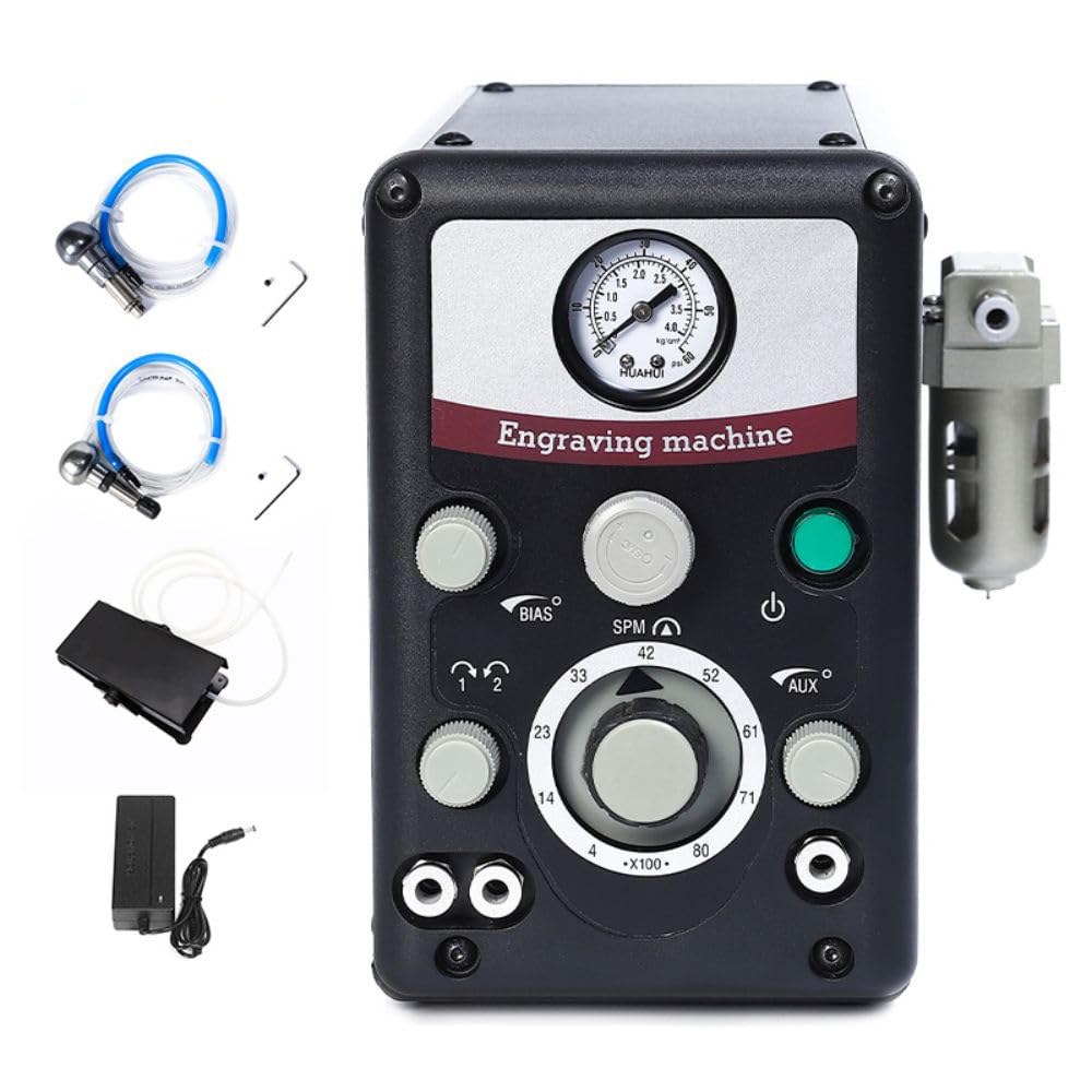 Lakimi Máquina neumática grabadora de joyas - Máquinas neumáticas de grabado manual de doble cabezal 400-8000 RPM para joyería y manualidades de metal G01