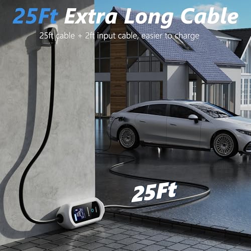 Cargador EV Nivel 2, Cargador EV portátil de 40 amperios para todos los vehículos eléctricos SAE J1772, cable de 25 pies, estación de carga de coche EV de 9.6 KW con control de aplicación 	NFC-TYPE1-US
