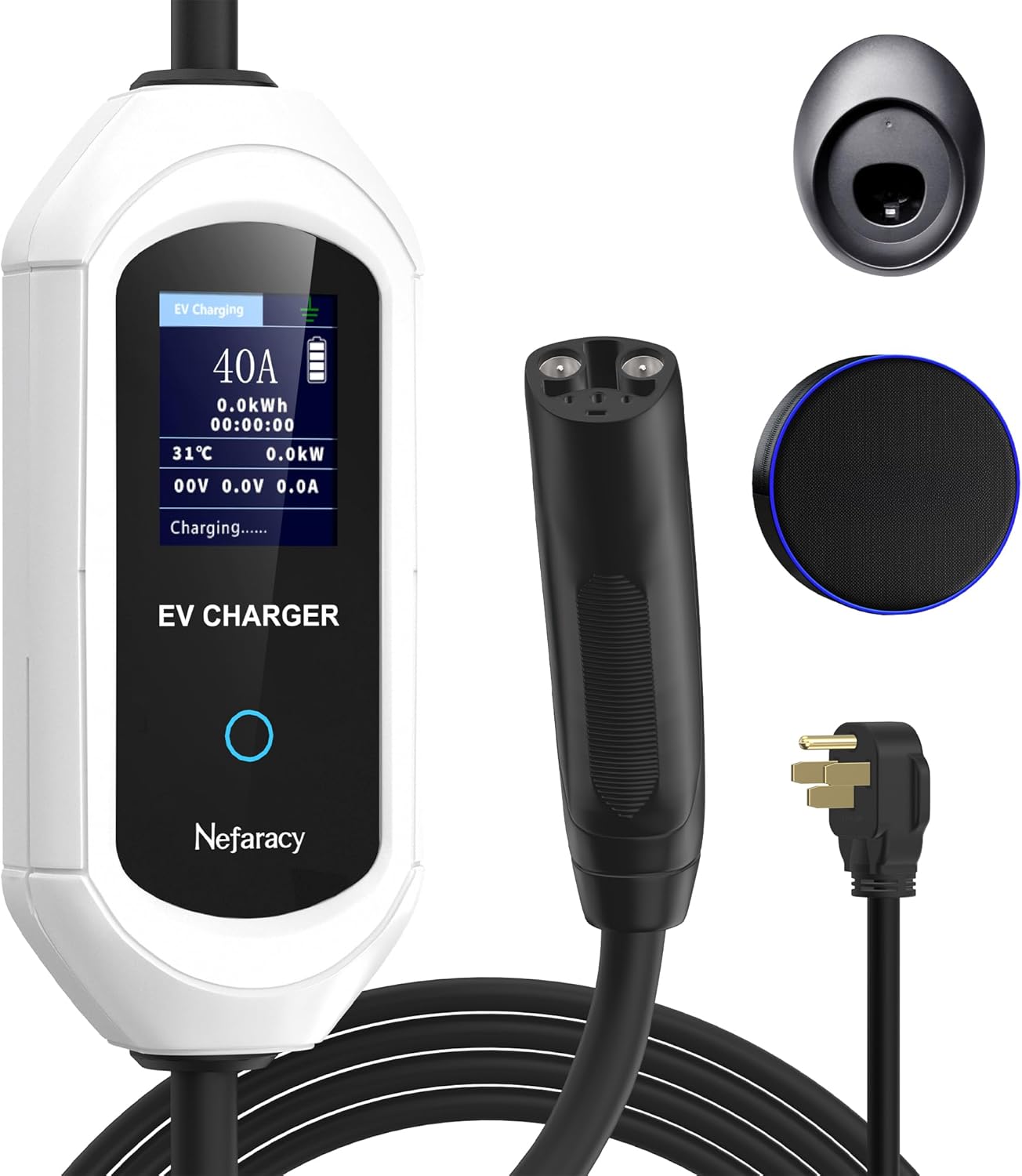 Cargador Tesla de nivel 2 de 40 amperios, cargador portátil EV para Tesla, conector NACS, cargadores de coche eléctricos para Tesla modelo Y/3/S/X, pantalla LED y control de aplicación NFC-NACS-US