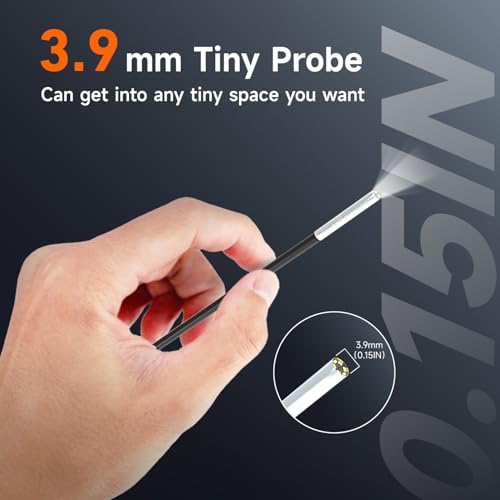 Cámara endoscopio industrial de 0.154 in, cámara de inspección de boroscopio Oiwak HD 1080P pantalla IPS de 4.3 pulgadas, 6 luces LED, cable semirrígido, funda de transporte, cámara de serpiente de alcantarillado impermeable IP68 (5 pies)