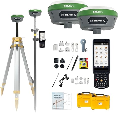 Equipo de topografía, certificado por la NOAA SMA26 GNSS IMU RTK GPS Rover Base Colector de mano con software de encuesta, Max10km y 0.2 in de precisión, almacenamiento 32G (excluye trípode y poste)