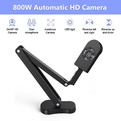 THUSTAR Cámara de documentos y cámara web de 8 MP 4K con micrófonos duales, visor USB tamaño A3, luces LED de 3 niveles, función de inversión de imagen, plegable, para demostración en vivo, educación