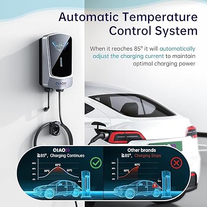 QIAO - Cargador EV de nivel 2, cargador eléctrico de coche cableado de hasta 48 A, EVSE habilitado con aplicación Wi-Fi Bluetooth habilitado, pantalla de 4.3 pulgadas, cable de 25 pies, estación de