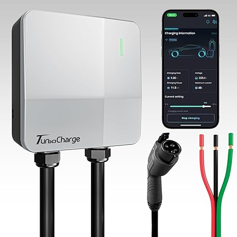 ARK DESIGN Cargador EV de nivel 2 de 48 amperios - Cargador inteligente para vehículos eléctricos de nivel 2 para el hogar, estaciones de carga de vehículos eléctricos de 240 V, 11.5 kW, cable de 25 pies