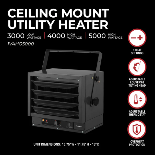 VisionAir 1VAHG5000 5000 Watts Fan-Forced Ceiling Mount Heater 240 V