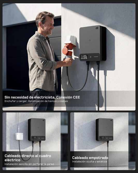 dé Wallbox 22kW App 7,5m Tipo 2, Cargador Trifasico Coche Electrico RFID deWB22B07A