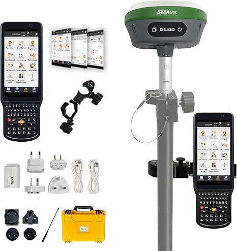 RTK GNSS Equipo de topografía conmutable Rover y base 32G Almacenamiento | Colector de mano + software de encuesta | Estudio estático y RTK de tierra | Certificado NOAA | SMA26 (poste no incluido) 2025