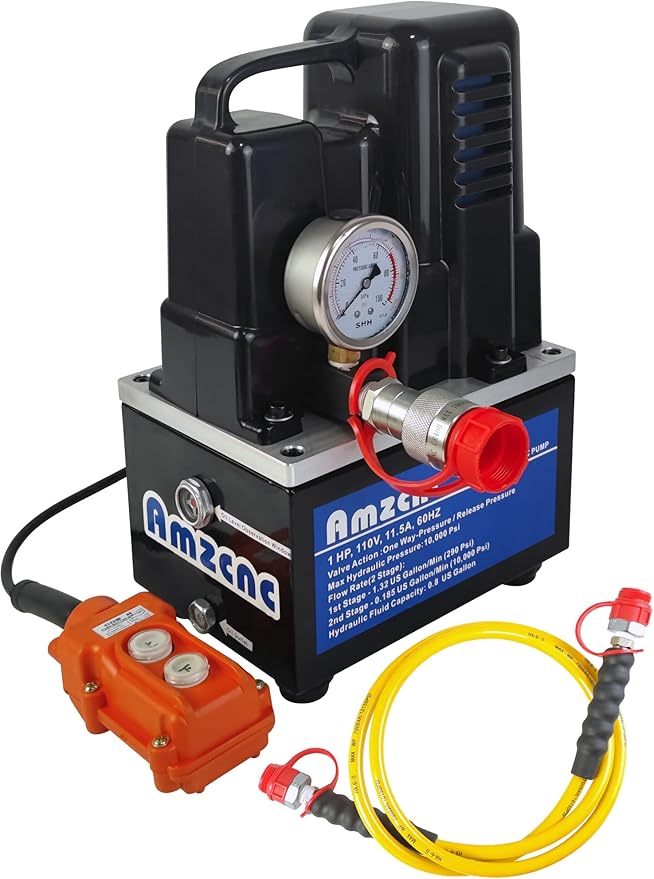 AMZCNC Bomba hidráulica eléctrica Unidad de paquete de energía 2 etapas de efecto único 110v/120v 10k psi (10000Psi One Way Mini)