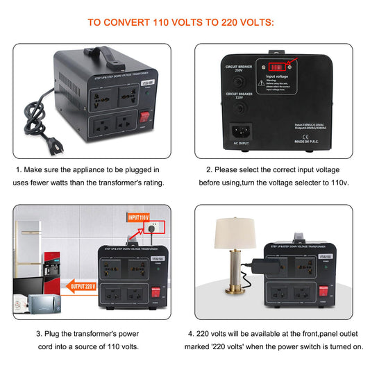 1500W Transformador convertidor de Voltaje (220V a 110V, 110V a 220V) 1500 W convertidor de Subida/Bajada 110/120 voltios - 220/240 voltios