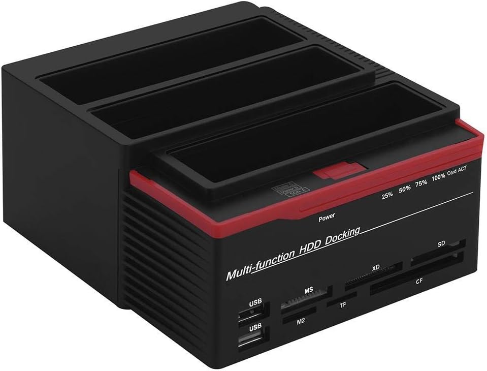 Zopsc USB 3.0 SATA/IDE HDD Estación de acoplamiento de tres bahías sin conexión Clon HUB lector 12V/3A Fuente de alimentación independiente Estación de acoplamiento de disco duro externo (US) 100-240V